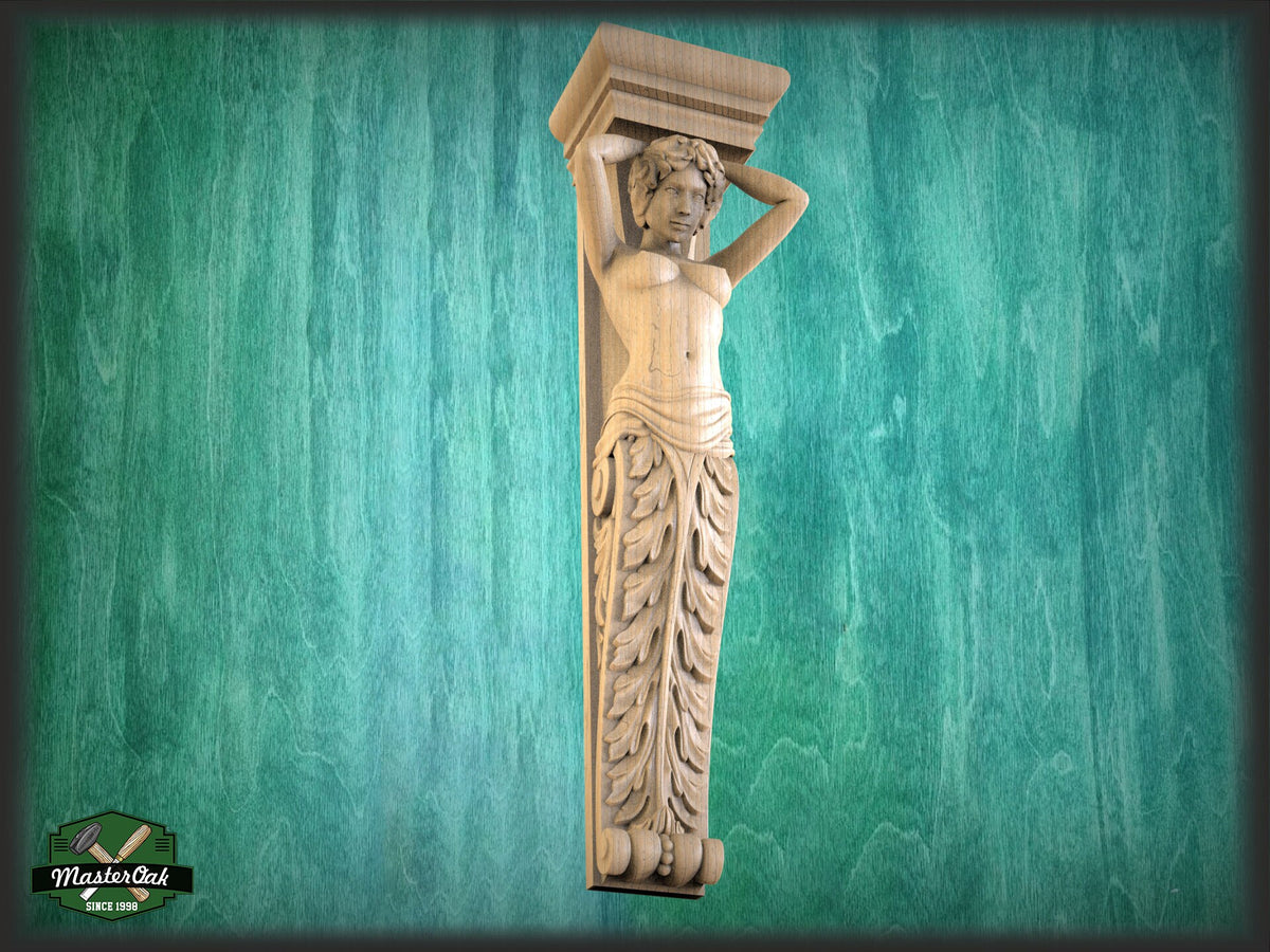 Carved Corbel Caryatid For Interior Decoration, Unpainted, Home Wall Embellishments, wood onlays, wood wall art decor