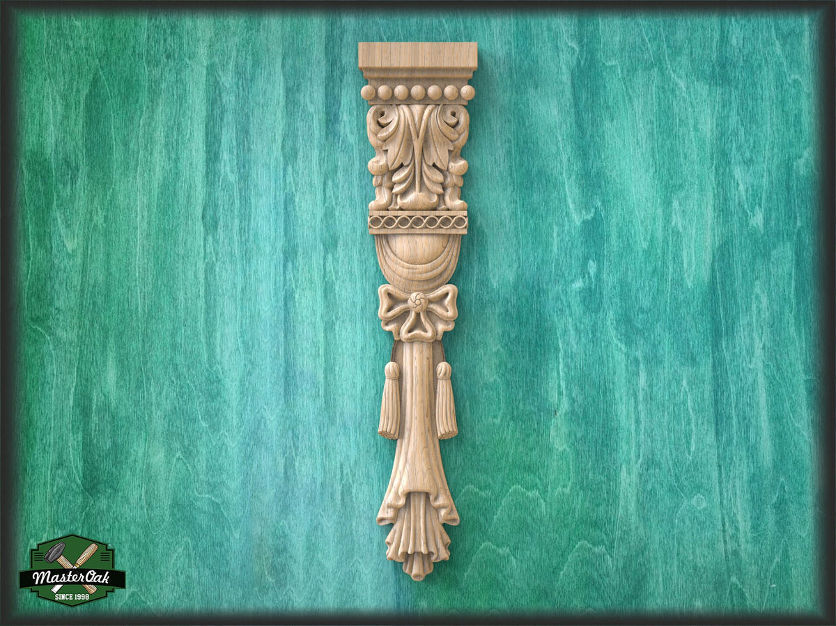 Floral carved drop onlay, Interior decor appliques, 1pc, Home Wall Embellishments, Furniture Carving, Wood Onlay