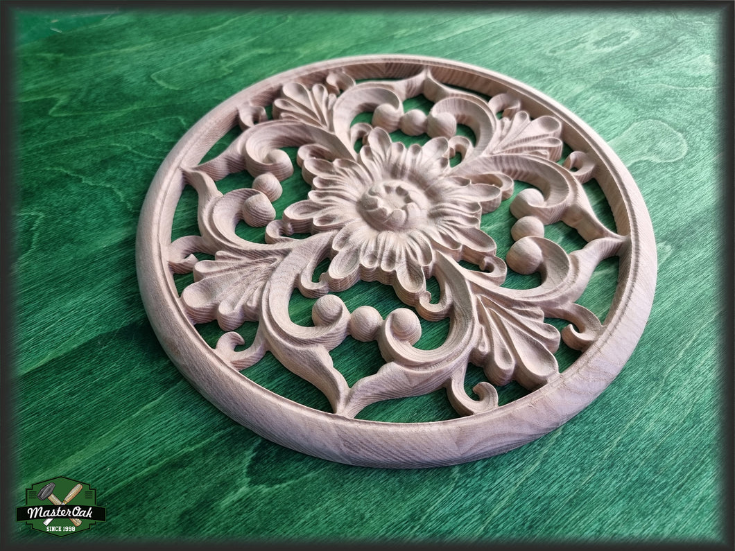 Ornate Carved Wood Medallion For Cabinets, 1 piece, Home Wall Embellishments, wood onlays, wood wall art decor