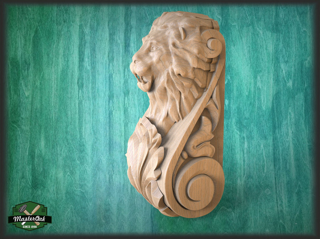 Antique-Style Carved Architectural Corbel Lion, Unpainted, 1pc