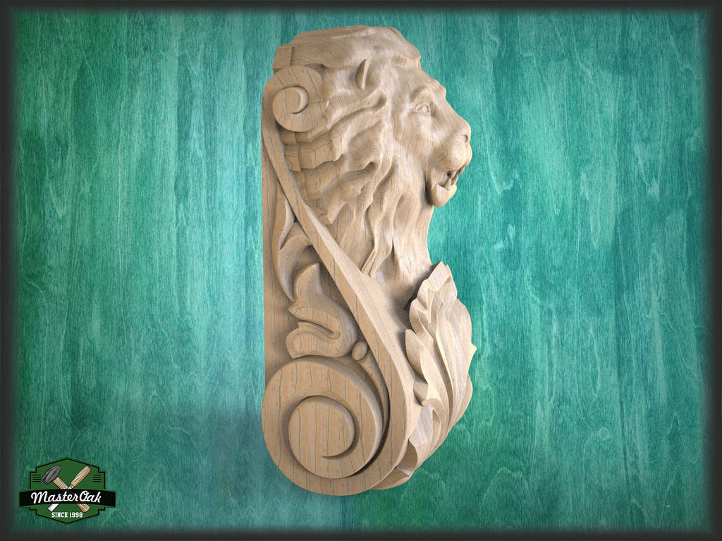 Antique-Style Carved Architectural Corbel Lion, Unpainted, 1pc