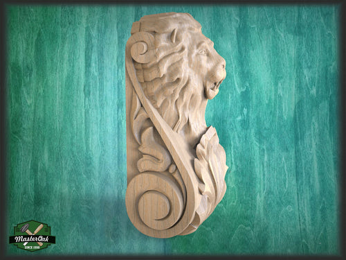 Antique-Style Carved Architectural Corbel Lion, Unpainted, 1pc