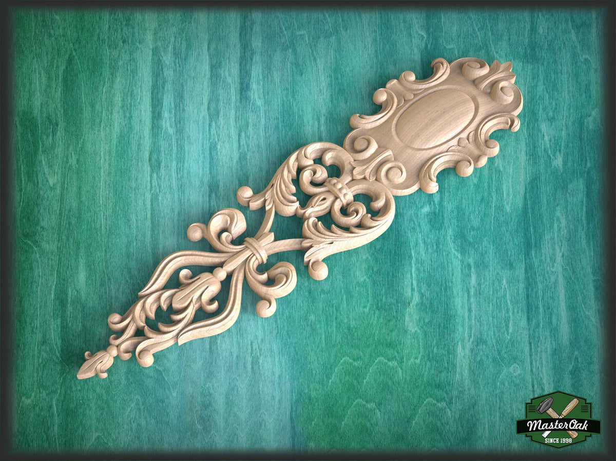 Vintage furniture drop appliques, Unpainted, Carved decorative floral onlays, 1pc, Home Wall Embellishments, Furniture Carving, Wood Onlay