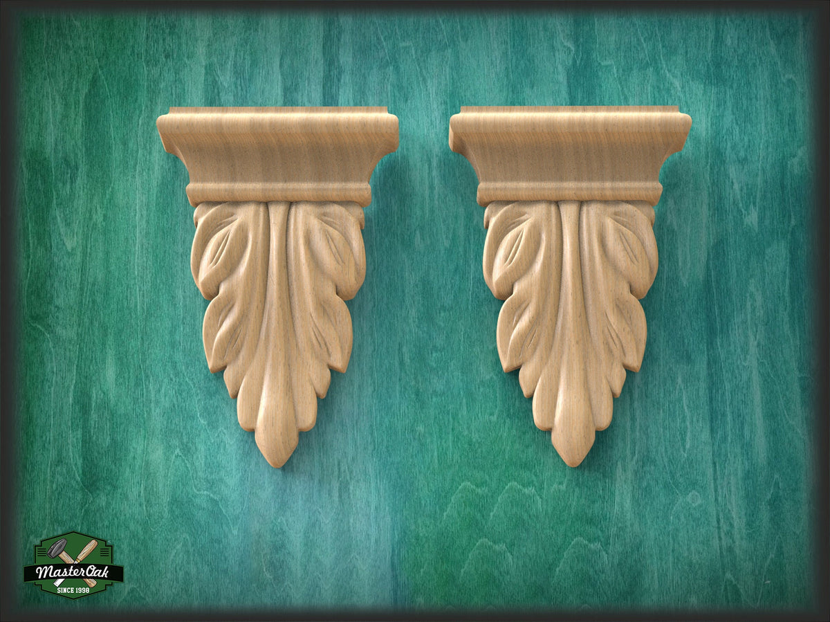 Acanthus leaf drop applique, 2pcs, Antique wooden onlay, Furniture wooden applique Unpainted, Set 2pc, Home Wall Embellishments
