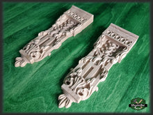 Load image into Gallery viewer, Pair of wooden brackets, Carved Wood Shelf support
