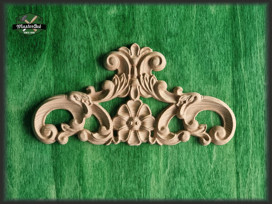 Classical Custom Center Onlay With Scrolls, 1pc, Home Wall Embellishments, Furniture Carving, Wood Onlay
