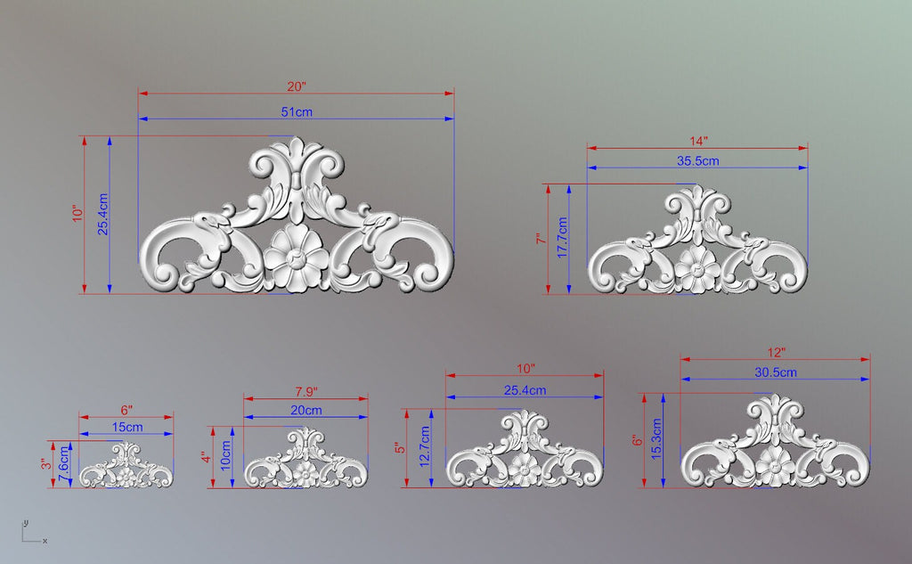 Classical Custom Center Onlay With Scrolls, 1pc, Home Wall Embellishments, Furniture Carving, Wood Onlay
