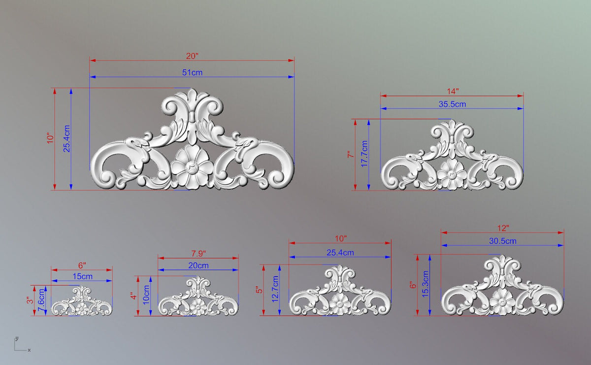 Classical Custom Center Onlay With Scrolls, 1pc, Home Wall Embellishments, Furniture Carving, Wood Onlay