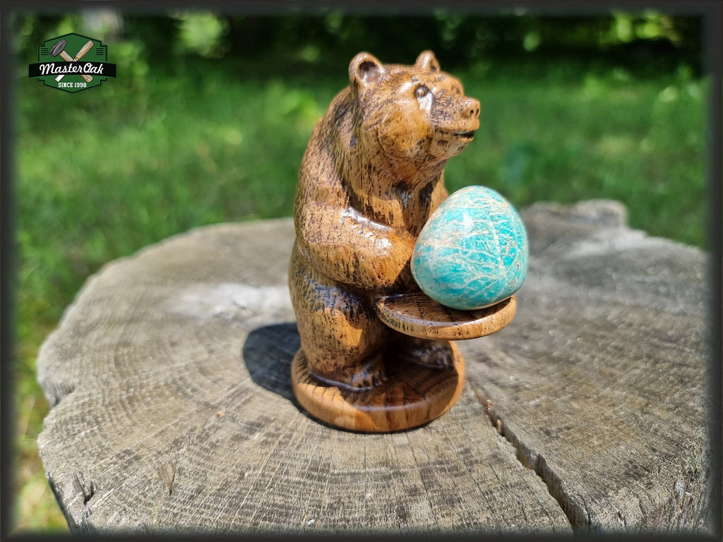 Bear totem made of Oak, standing bear home altar, tall bear with mineral stand