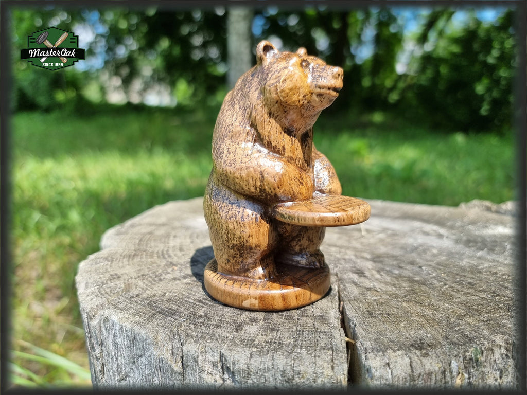 Bear totem made of Oak, standing bear home altar, tall bear with mineral stand