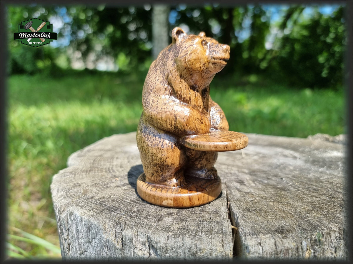 Bear totem made of Oak, standing bear home altar, tall bear with mineral stand