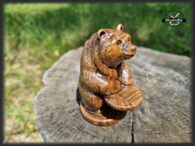 Load image into Gallery viewer, Bear totem made of Oak, standing bear home altar, tall bear with mineral stand
