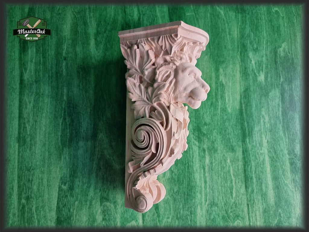 Corbel Lion of wood, Unpainted, Decorative Carved Wooden Corbel, 1pc, Home Wall Embellishments, wood onlays, wood wall art decor