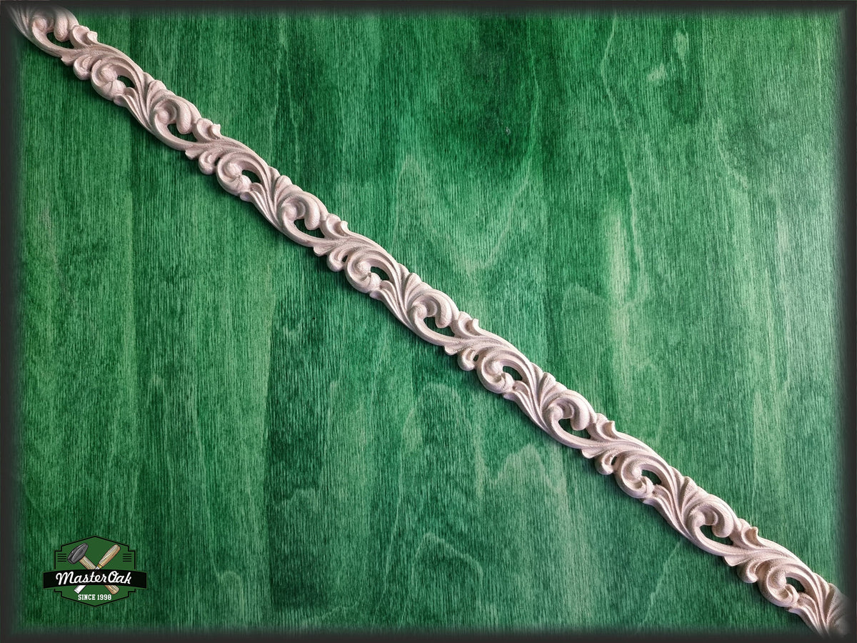 Ornamental Baroque Style Frieze Moulding, 40" Carved wooden Baguette, Carved timber unfinished wood trim moulding corner piece
