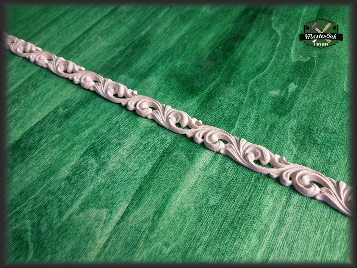 Ornamental Baroque Style Frieze Moulding, 40" Carved wooden Baguette, Carved timber unfinished wood trim moulding corner piece