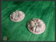 Load image into Gallery viewer, Pair of Carved Vintage Flower Round Wooden Rosette Onlay, 1 piece, Home Wall Embellishments, wood onlays, wood wall art decor

