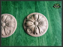 Load image into Gallery viewer, Pair of Carved Vintage Flower Round Wooden Rosette Onlay, 1 piece, Home Wall Embellishments, wood onlays, wood wall art decor
