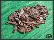 Load image into Gallery viewer, Carved Bison of wood,  Celtic wood carving, Viking carving, Wall art, Wall decor, Wall hanging
