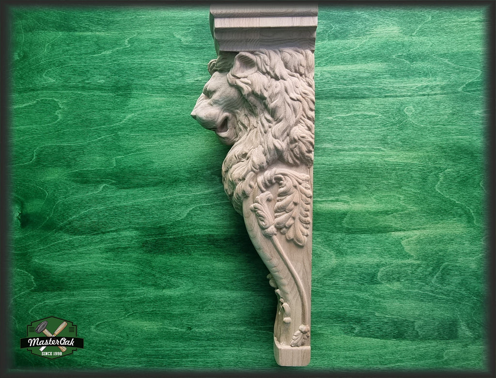 Carved Corbel Lion , Unpainted, Decorative Carved Wooden Corbel, 1pc, Home Wall Embellishments, wood onlays, wood wall art decor