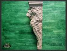 Load image into Gallery viewer, Carved Corbel Lion , Unpainted, Decorative Carved Wooden Corbel, 1pc, Home Wall Embellishments, wood onlays, wood wall art decor
