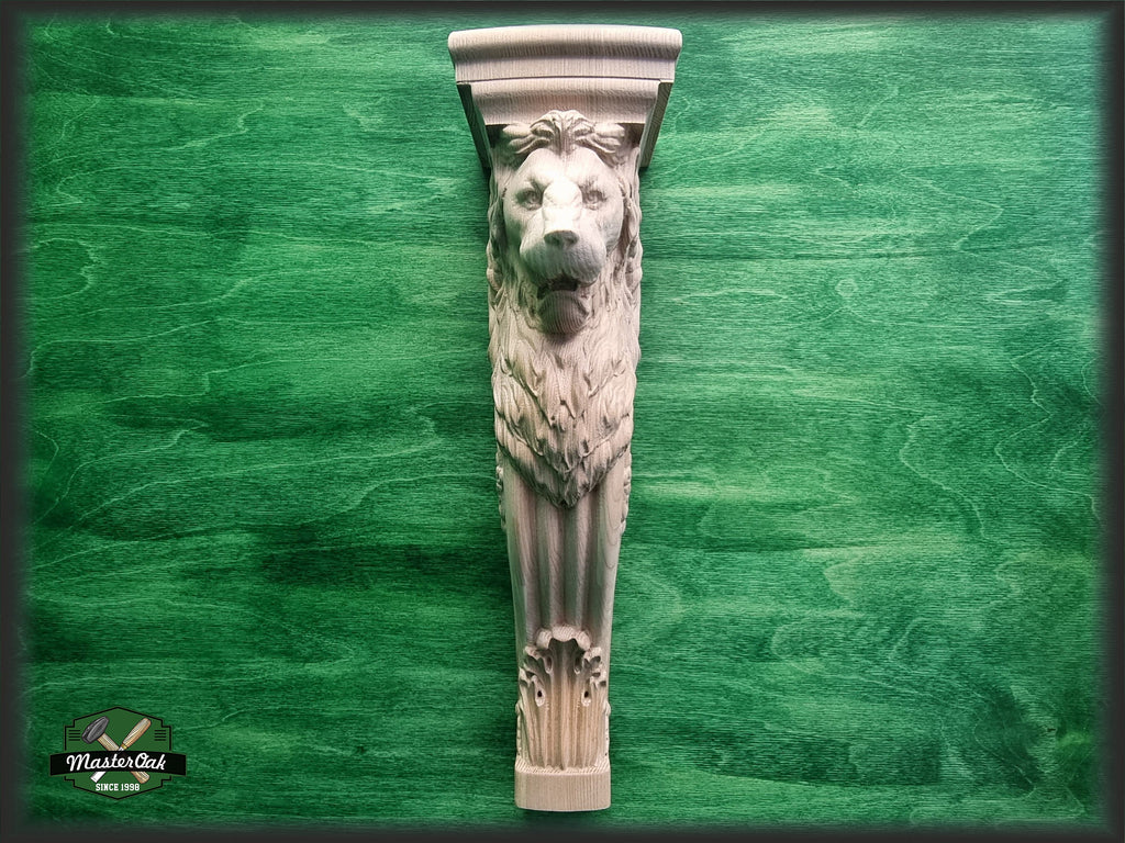 Carved Corbel Lion , Unpainted, Decorative Carved Wooden Corbel, 1pc, Home Wall Embellishments, wood onlays, wood wall art decor