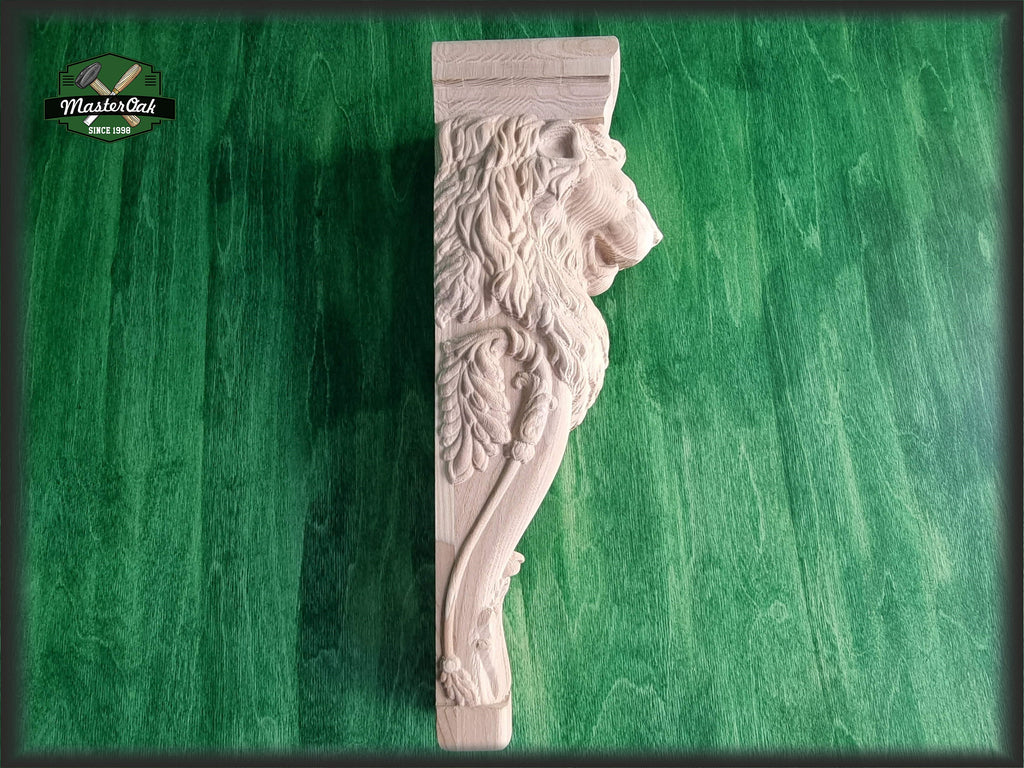 Carved Corbel Lion , Unpainted, Decorative Carved Wooden Corbel, 1pc, Home Wall Embellishments, wood onlays, wood wall art decor