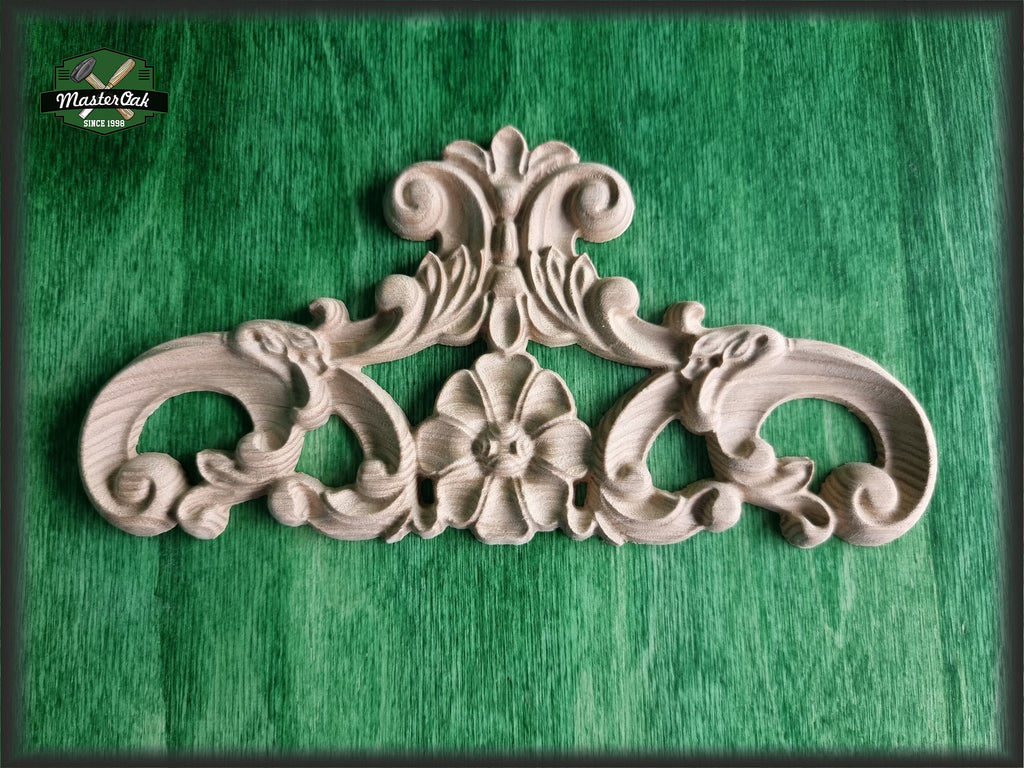 Classical Custom Center Onlay With Scrolls, 1pc, Home Wall Embellishments, Furniture Carving, Wood Onlay