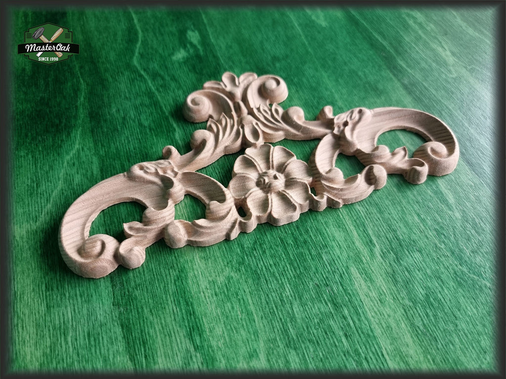 Classical Custom Center Onlay With Scrolls, 1pc, Home Wall Embellishments, Furniture Carving, Wood Onlay