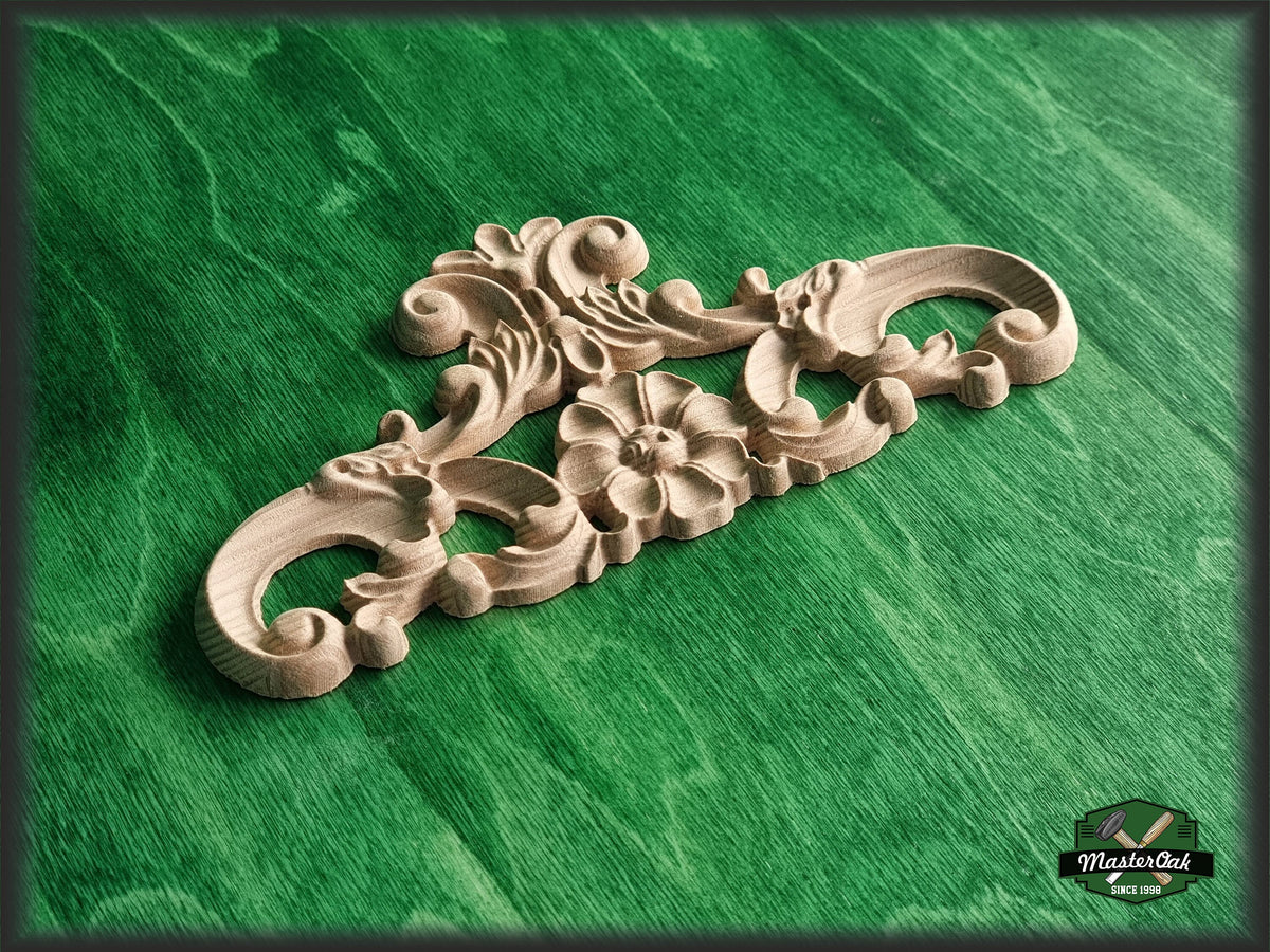 Classical Custom Center Onlay With Scrolls, 1pc, Home Wall Embellishments, Furniture Carving, Wood Onlay