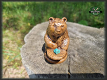 Load image into Gallery viewer, Bear totem made of Oak, standing bear home altar, tall bear with mineral stand
