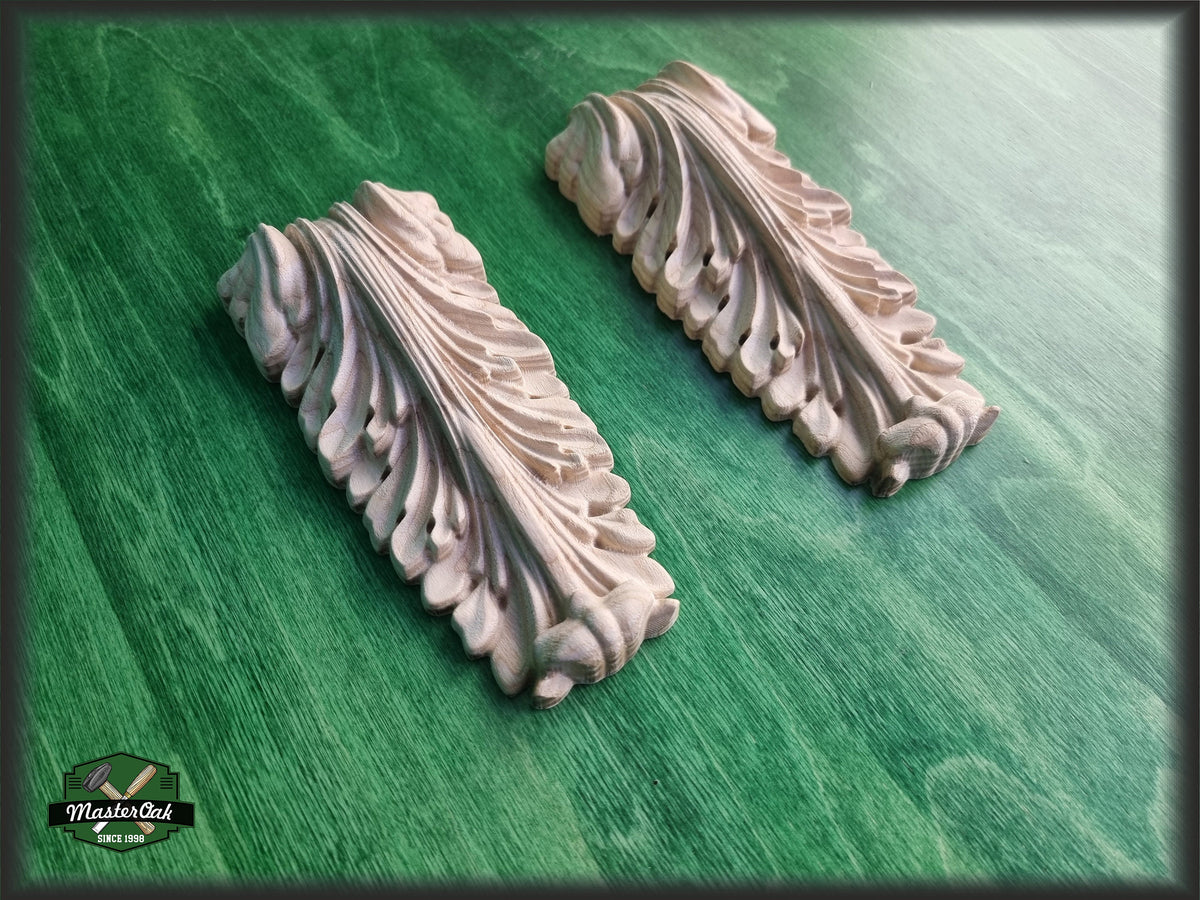 Ornate Wooden Corbels With Acanthus Leaf Design, Unpainted, Set of 2pc