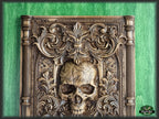 Skull carved panel made of wood, wood wall art, carved skull of wood, wall decor carving, Santa Muerte, Dark Art