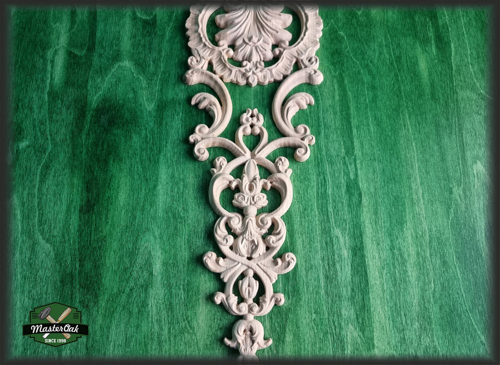 Ornate Carved Wood Appliques For Fireplace, Unpainted, Carved decorative floral onlays, 1pc, Home Wall Embellishments, Furniture Carving
