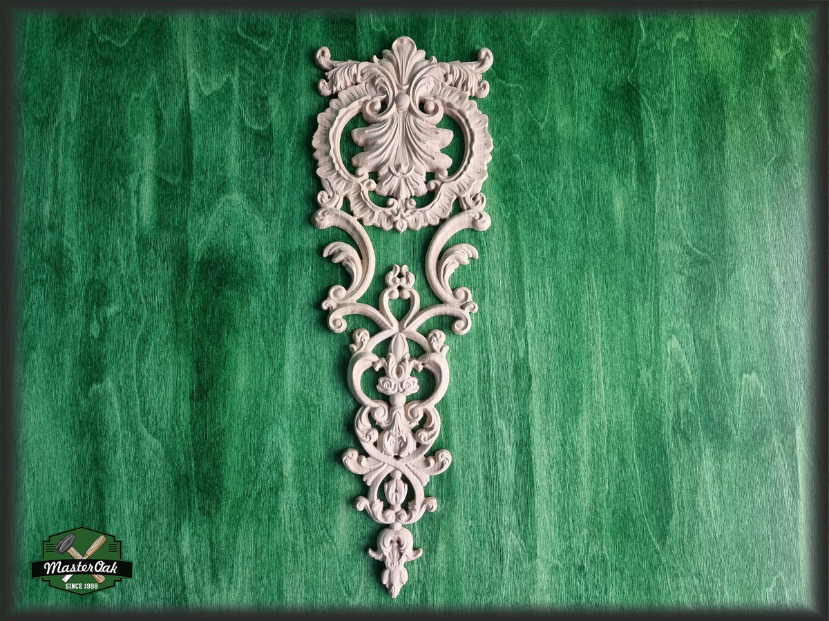 Ornate Carved Wood Appliques For Fireplace, Unpainted, Carved decorative floral onlays, 1pc, Home Wall Embellishments, Furniture Carving