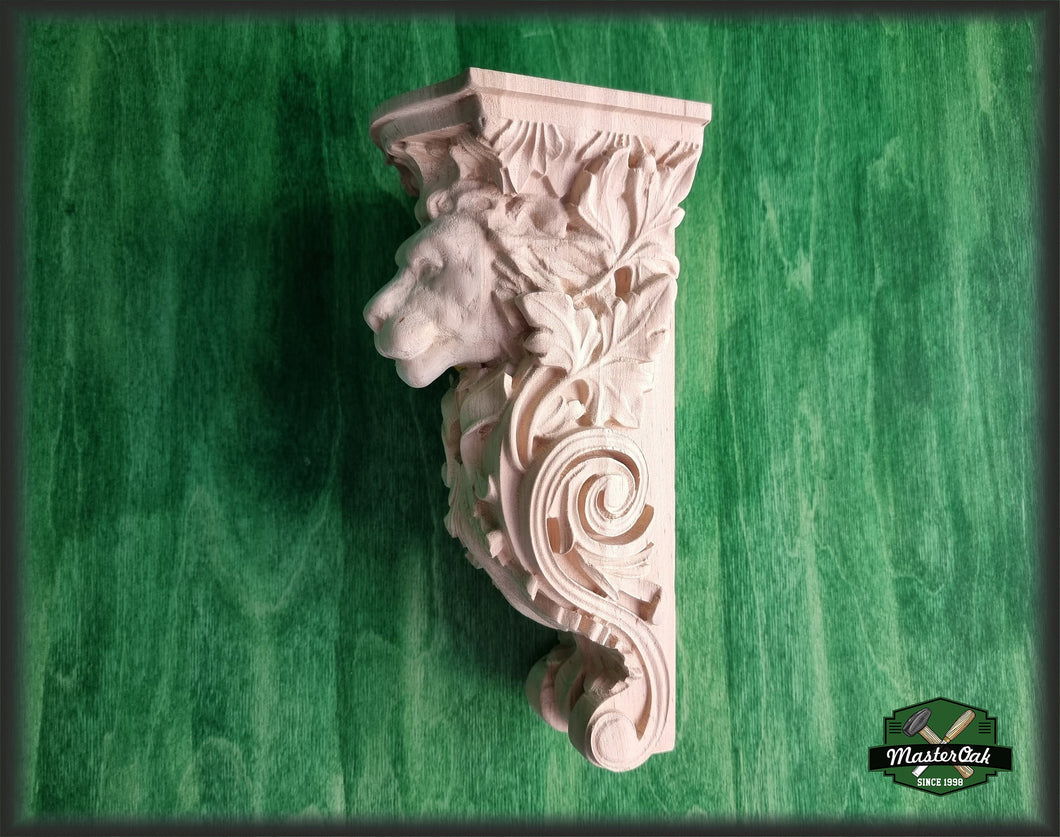 Corbel Lion of wood, Unpainted, Decorative Carved Wooden Corbel, 1pc, Home Wall Embellishments, wood onlays, wood wall art decor
