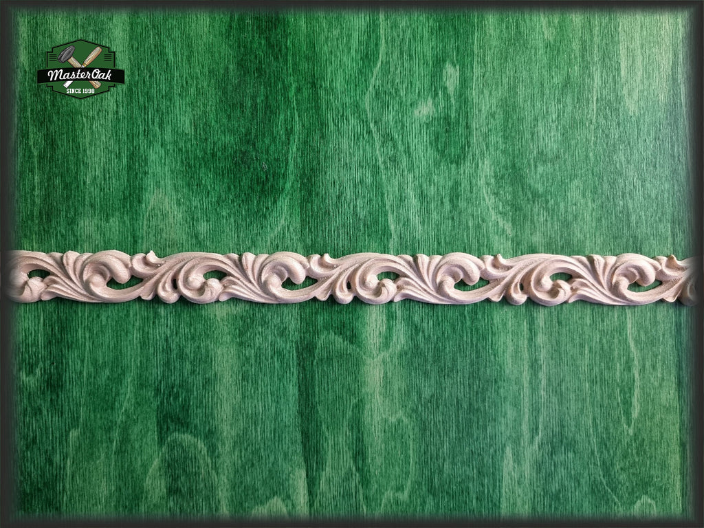 Ornamental Baroque Style Frieze Moulding, 40" Carved wooden Baguette, Carved timber unfinished wood trim moulding corner piece