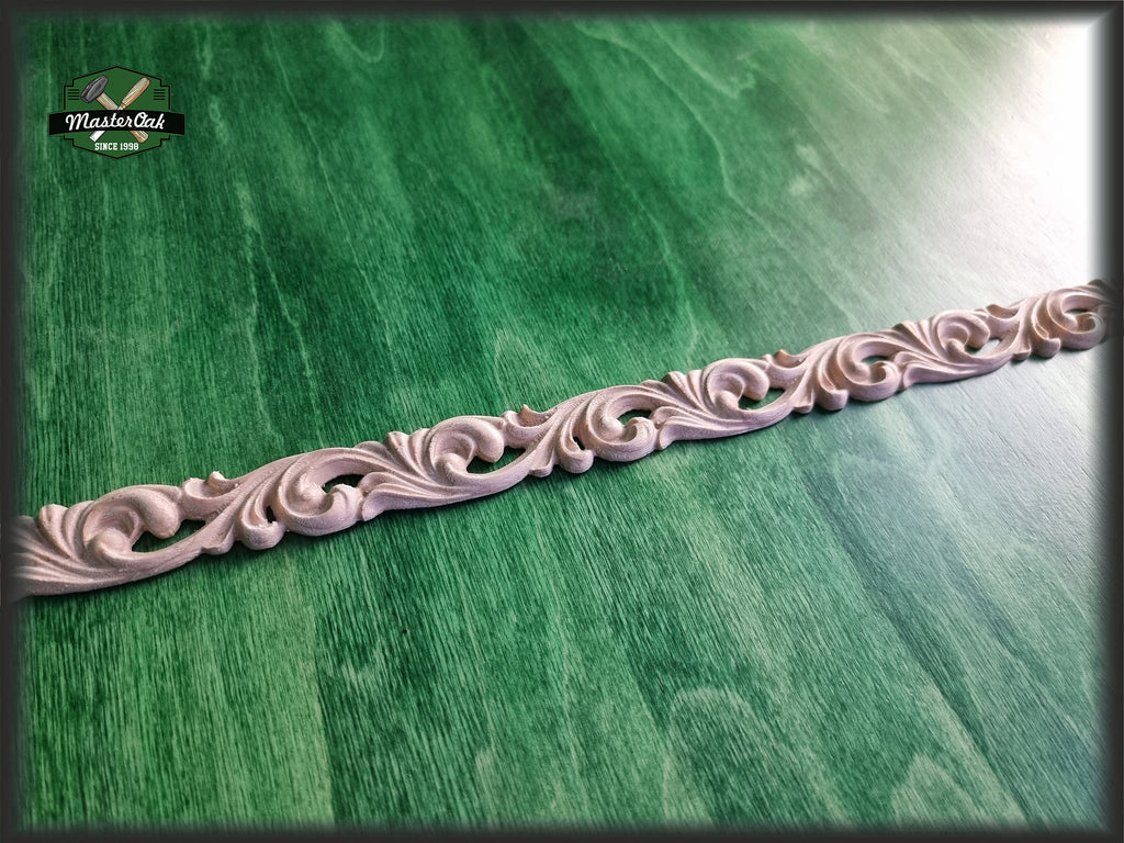Ornamental Baroque Style Frieze Moulding, 40" Carved wooden Baguette, Carved timber unfinished wood trim moulding corner piece