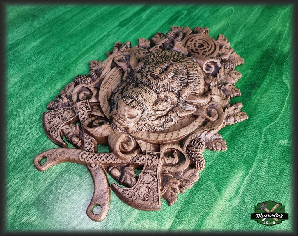 Carved Bison of wood,  Celtic wood carving, Viking carving, Wall art, Wall decor, Wall hanging