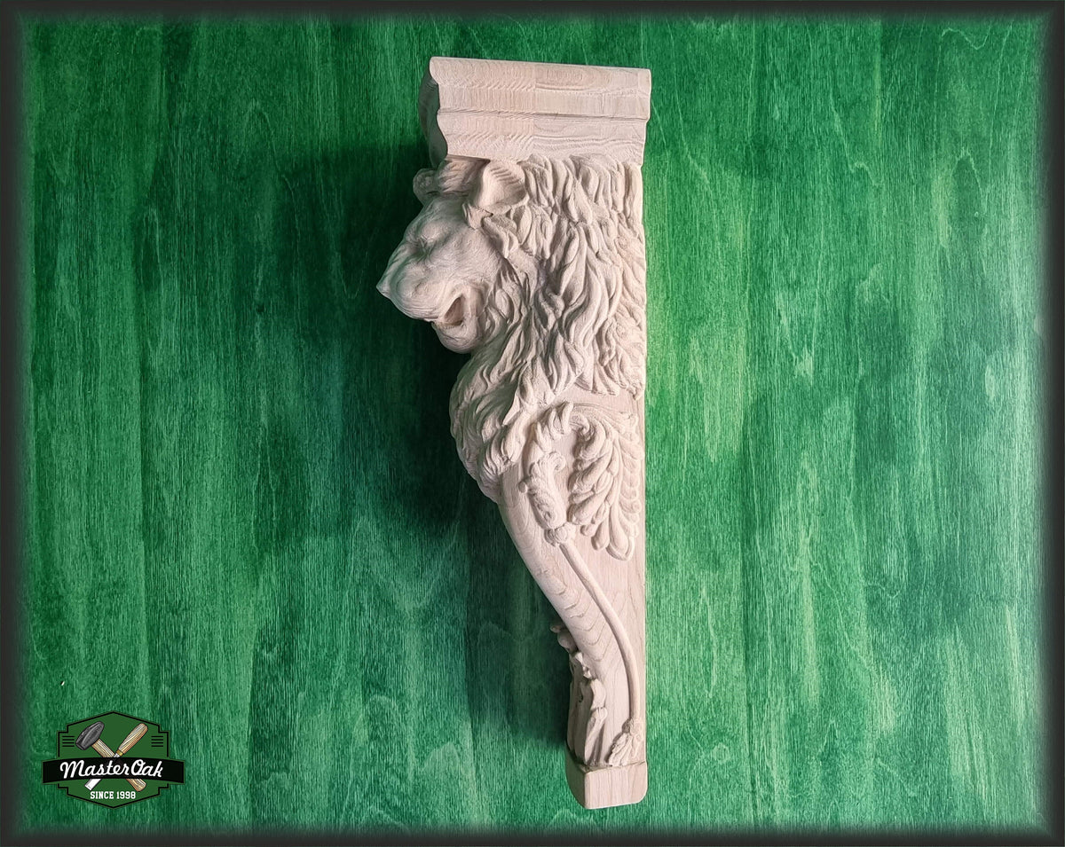 Carved Corbel Lion , Unpainted, Decorative Carved Wooden Corbel, 1pc, Home Wall Embellishments, wood onlays, wood wall art decor
