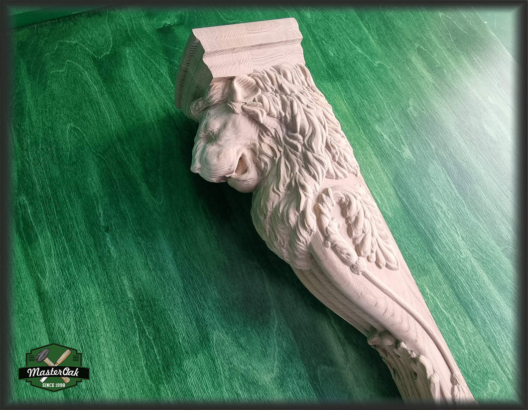 Carved Corbel Lion , Unpainted, Decorative Carved Wooden Corbel, 1pc, Home Wall Embellishments, wood onlays, wood wall art decor