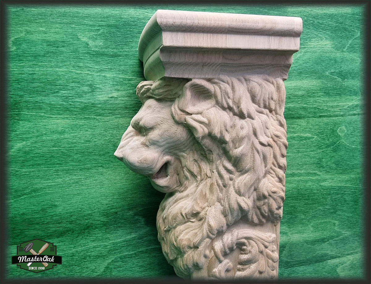 Carved Corbel Lion , Unpainted, Decorative Carved Wooden Corbel, 1pc, Home Wall Embellishments, wood onlays, wood wall art decor