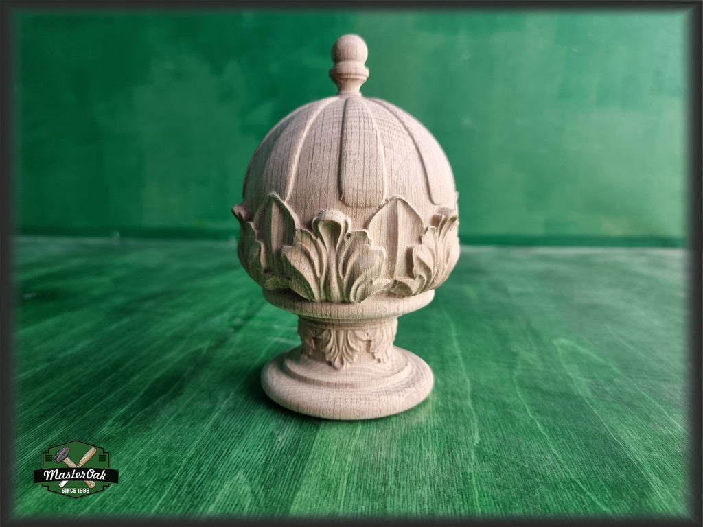 Decorative Architectural Wooden Finial, Staircase Newel Post Cap, Curtain rod finial