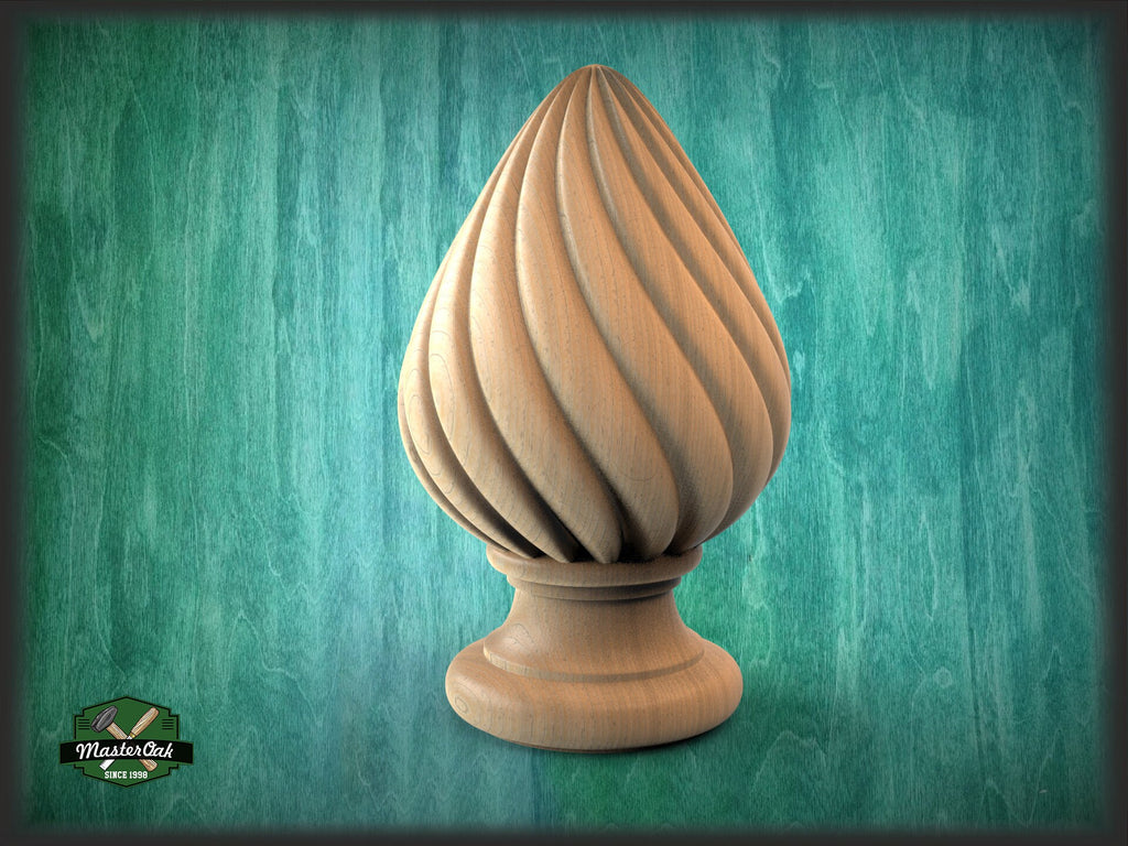 Decorative Twisted Wooden Finial, Staircase Newel Post Cap