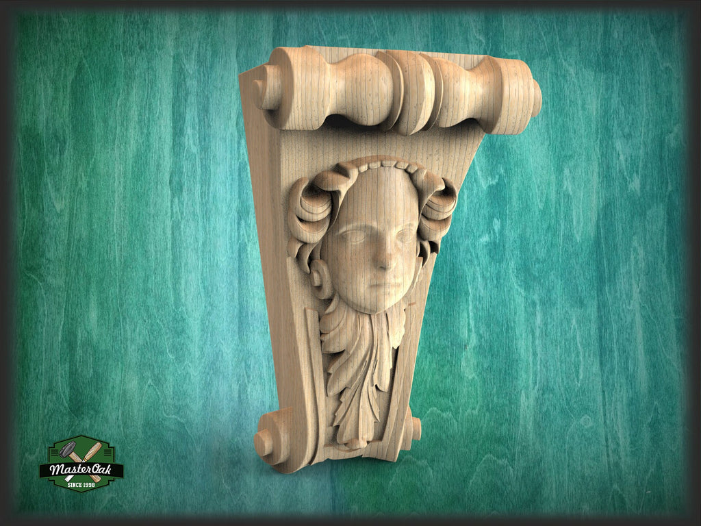 Corbel Human Face, Unpainted, Decorative Carved Wooden Corbel, 1pc, Home Wall Embellishments, wood onlays, wood wall art decor