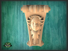 Load image into Gallery viewer, Corbel Human Face, Unpainted, Decorative Carved Wooden Corbel, 1pc, Home Wall Embellishments, wood onlays, wood wall art decor
