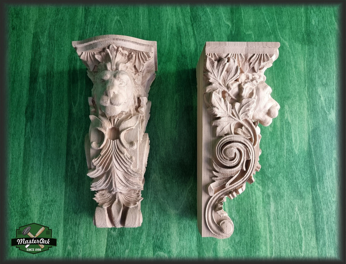 Pair of Corbels Lion, Unpainted, Decorative Carved Wooden Corbel, Home Wall Embellishments, wood onlays, wood wall art decor