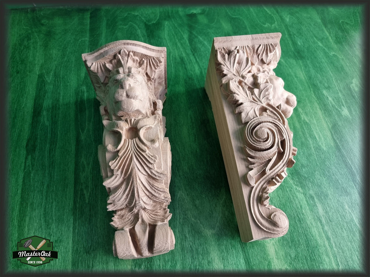 Pair of Corbels Lion, Unpainted, Decorative Carved Wooden Corbel, Home Wall Embellishments, wood onlays, wood wall art decor