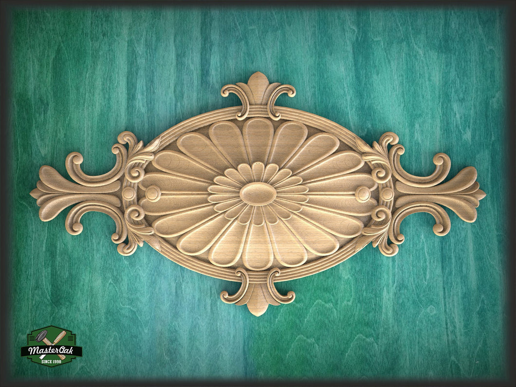 Furniture oval rosette decor, Classic style floral rosette onlay, carved decoration of wood, wooden onlay, wall hanging
