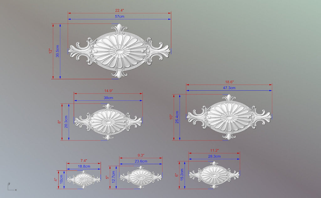Furniture oval rosette decor, Classic style floral rosette onlay, carved decoration of wood, wooden onlay, wall hanging