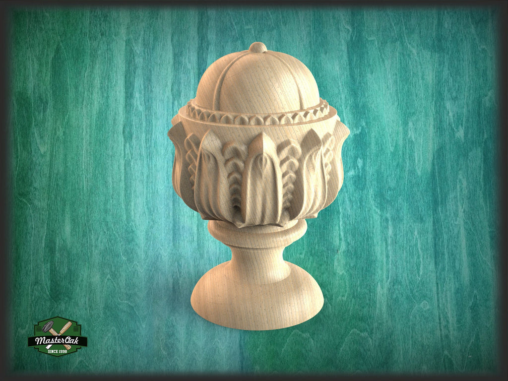 Hardwood Unpainted Classic Finial, Staircase Newel Post Cap